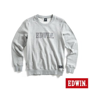EDWIN EDGE 車縫 BOX LOGO厚長袖T恤-女款 麻灰色 #換季折扣
