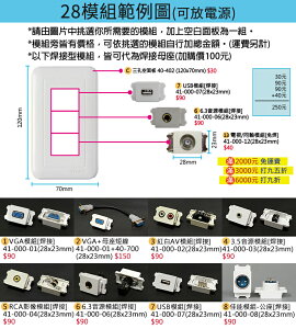 【易控王 】28模組各式訊號插座/面板 HDMI/VGA/USB/電源/音源插座模組 (28X23mm)