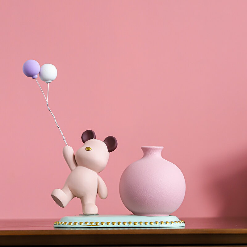 北歐花瓶創意氣球熊擺件酒柜客廳電視柜裝飾品【不二雜貨】