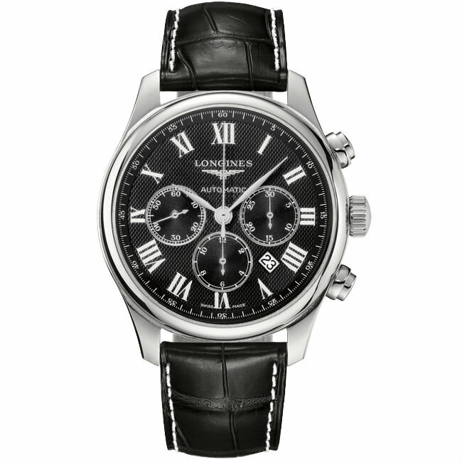 LONGINES 浪琴表 L28594517 巨擘經典多功能計時腕錶/黑網紋面44mm