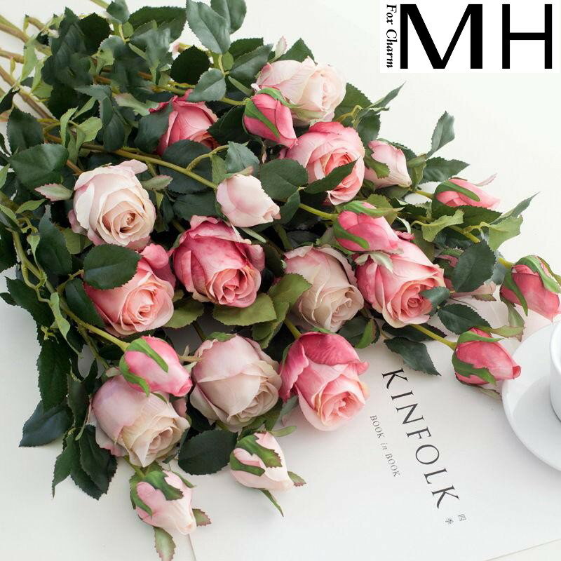 保加利亞玫瑰花仿真花束套裝客廳復古絹花假花擺件插花裝飾花擺設