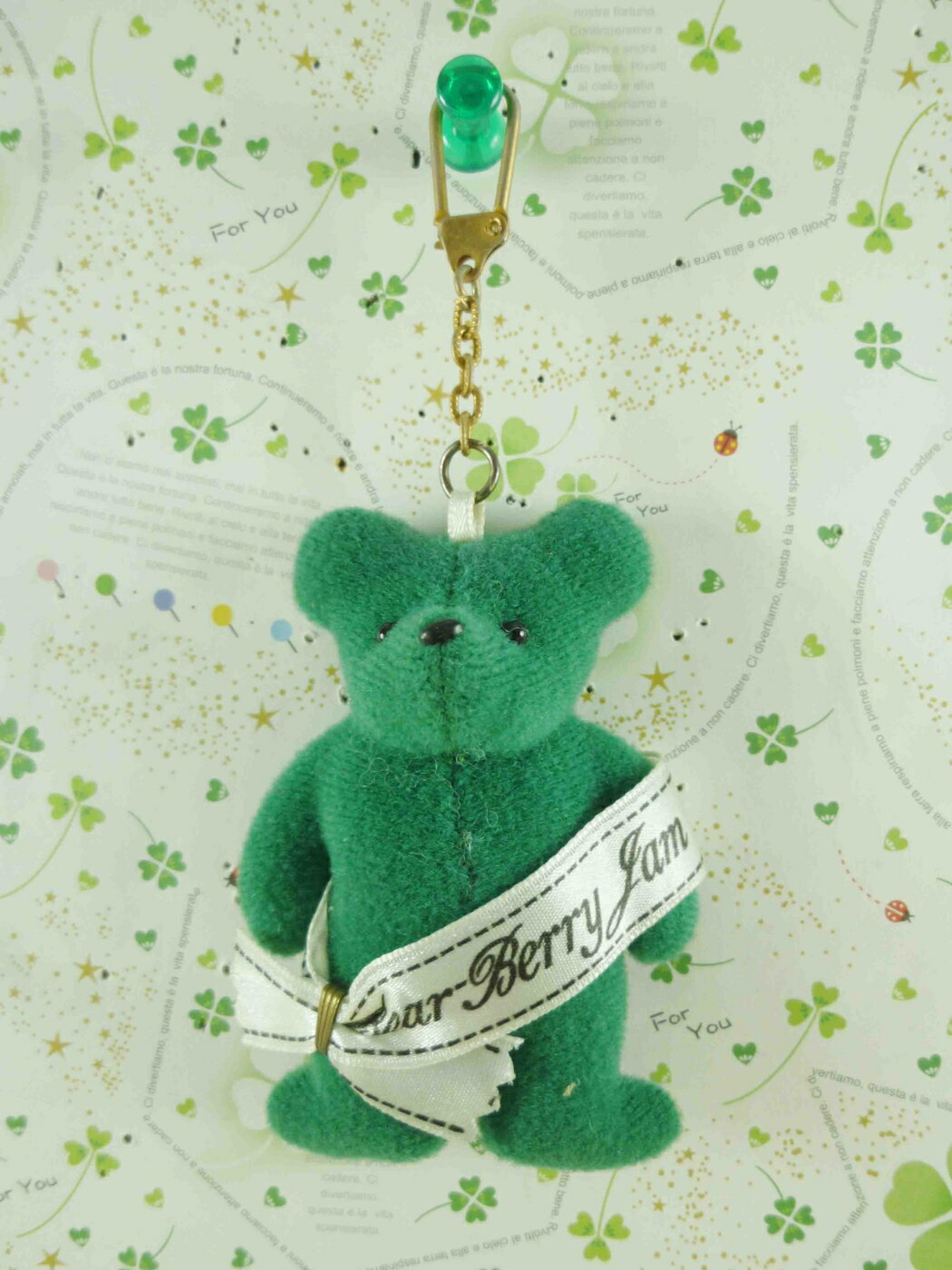 【震撼精品百貨】泰迪熊 Teddy Bear 絨毛鎖圈-綠(白條) 震撼日式精品百貨