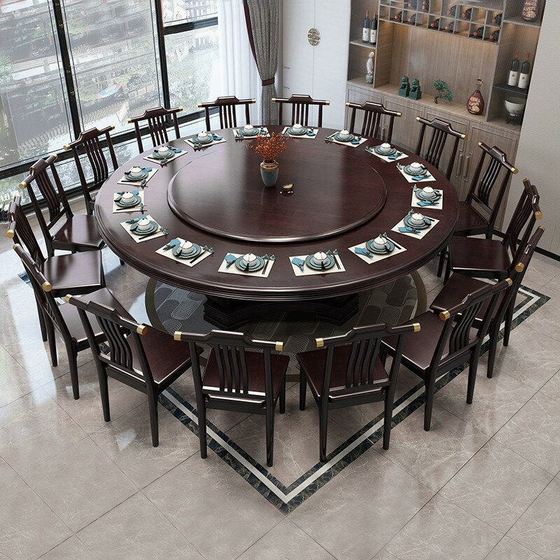 優樂悅~新中式全實木餐桌大小戶型家用吃飯飯桌1.8m經濟型帶轉盤大圓桌子