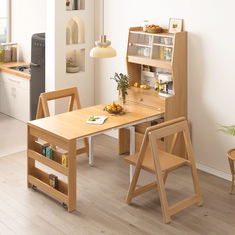 免運 折疊餐桌置物柜一體現代簡約小戶型家用多功能伸縮吃飯桌椅組合