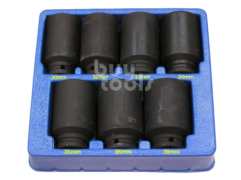 BuyTools-氣動四分長套筒組,4分氣動套筒組,30~38mm*7 pcs,簡易環保包裝,台灣大廠製造「含稅」