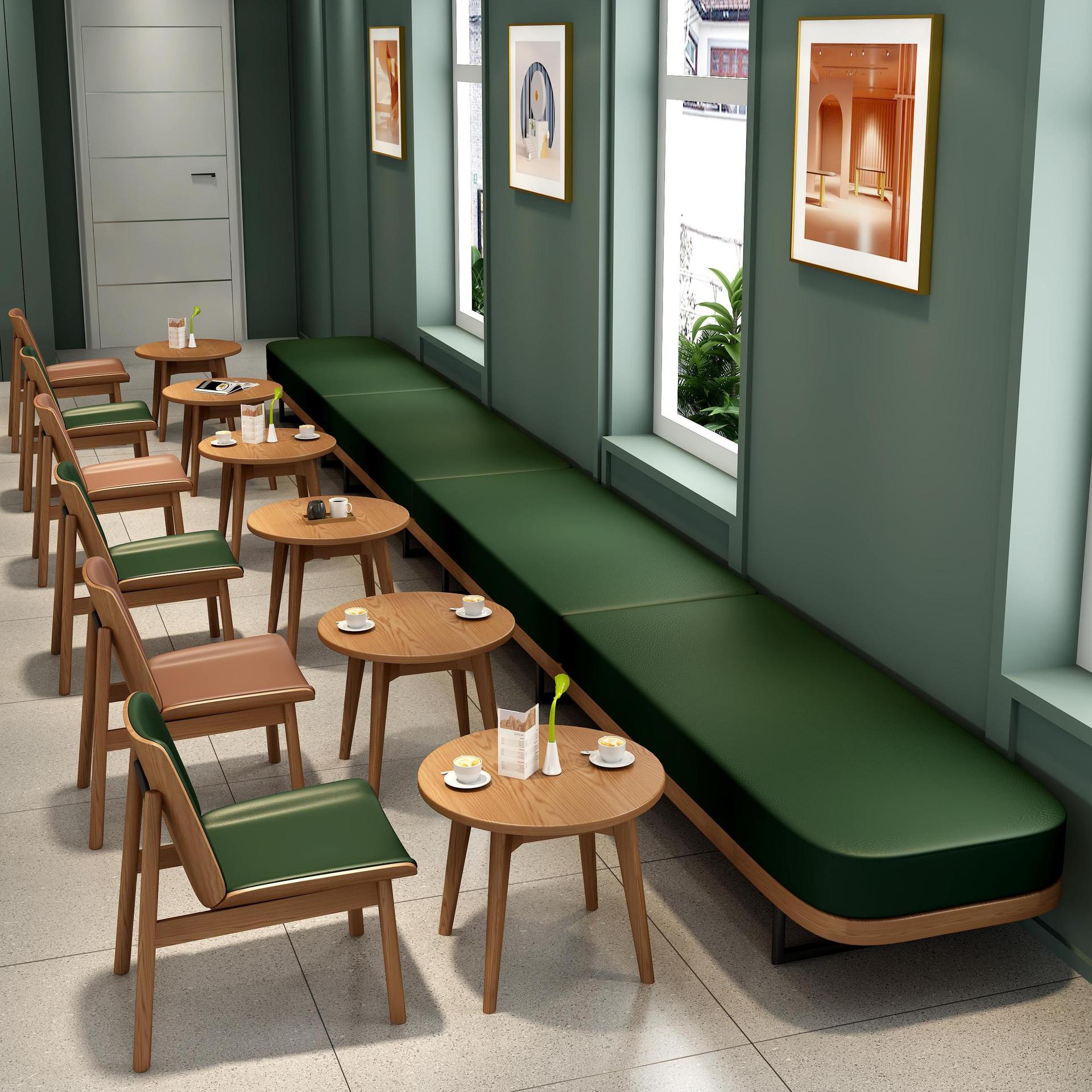 咖啡廳桌椅休閑洽談沙髮桌椅組合西餐廳甜奶茶實木桌椅定製
