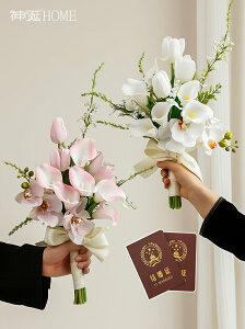 高檔新娘手捧花結婚仿真花假花婚禮韓式婚紗照領證拍照花束馬蹄蓮