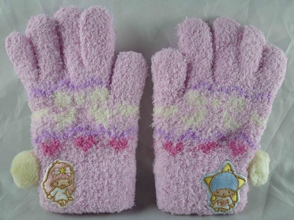 【震撼精品百貨】Little Twin Stars KiKi&LaLa 雙子星小天使 幼兒/兒童手套 粉白球 震撼日式精品百貨