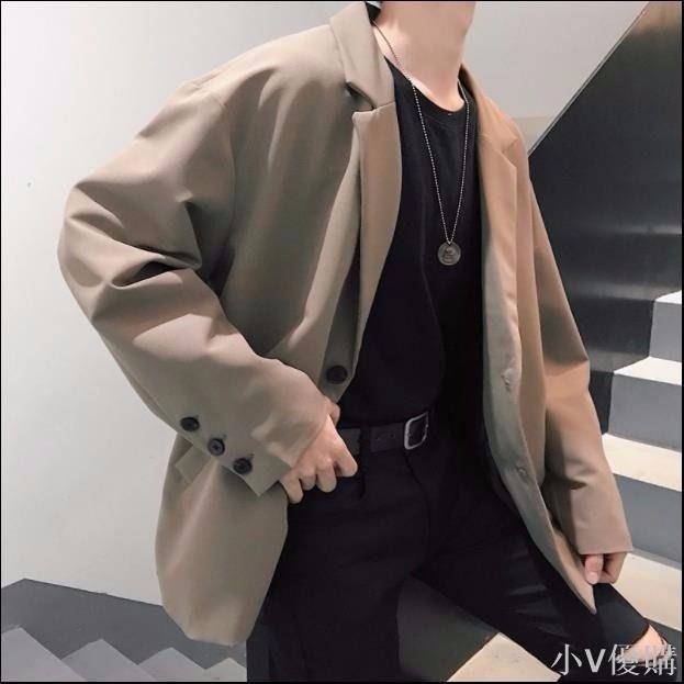 港風小西裝男韓版百搭春季學生外套潮流復古寬松帥氣男生休閑西服