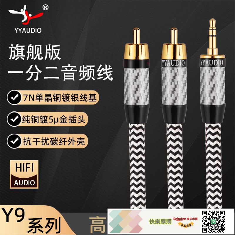 楊陽一分二RCA音頻線發燒單晶銅鍍銀3.5轉雙蓮花手機音響箱連接線