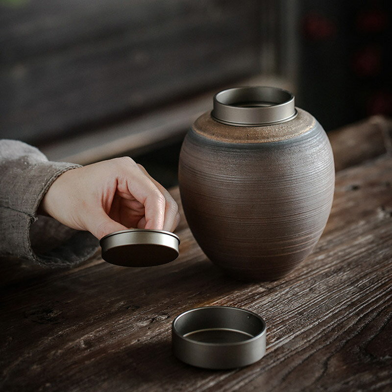 茶葉罐陶瓷茶罐密封罐錫蓋存茶罐便攜陶罐普洱茶散茶茶葉罐禮盒裝