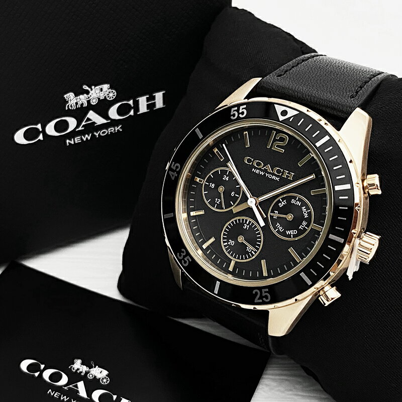 美國百分百【全新真品】COACH Cole 手錶 CS633 皮革錶帶 專櫃精品 男錶 44mm 金色 DA20