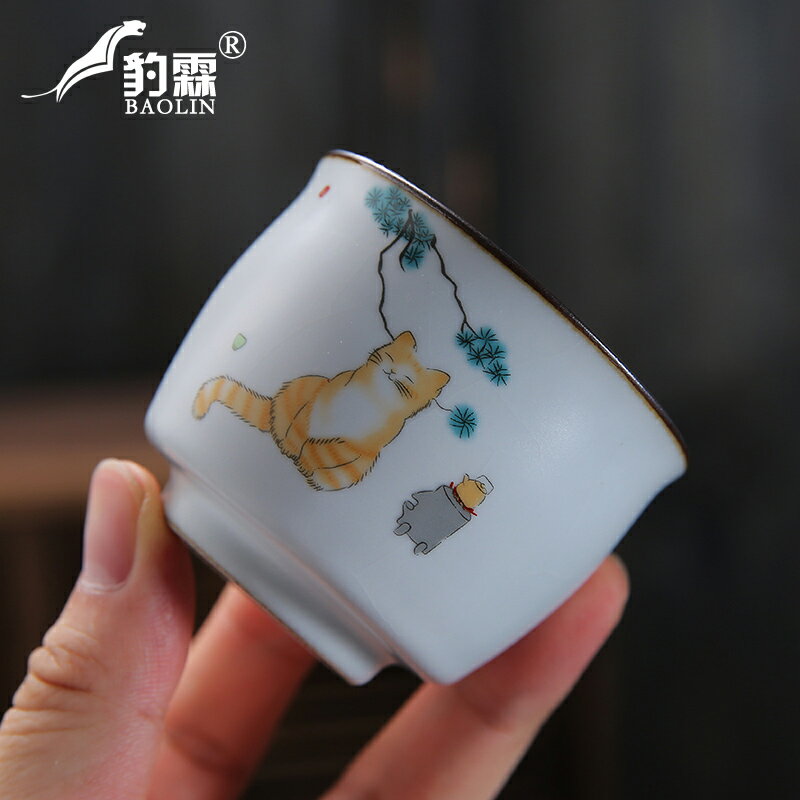 手工貼花貓趣圖功夫茶杯個人專用泡茶工具敬茶杯女士功夫茶具用品 0