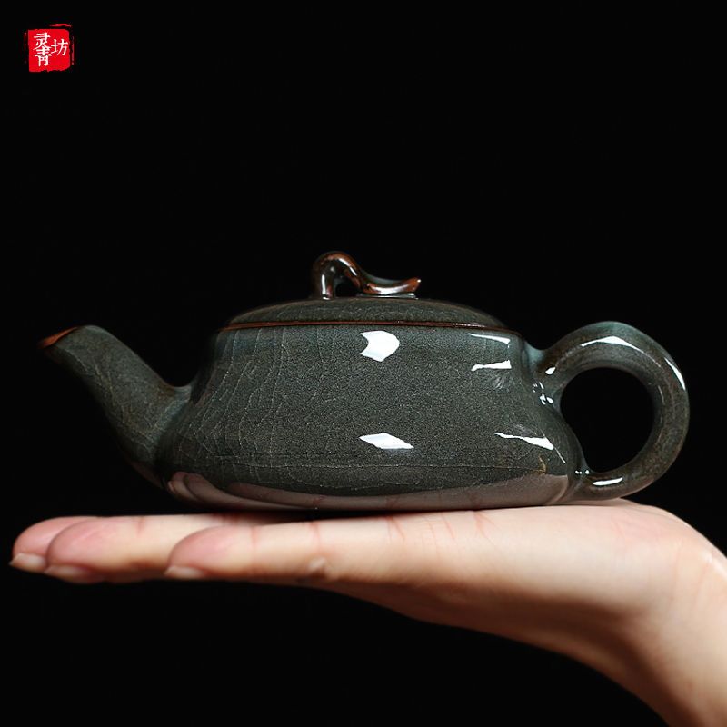 【古韻鐵胎】青瓷手工茶壺單壺哥窯鐵胎功夫茶具一壺兩杯家用陶瓷泡茶壺小套裝