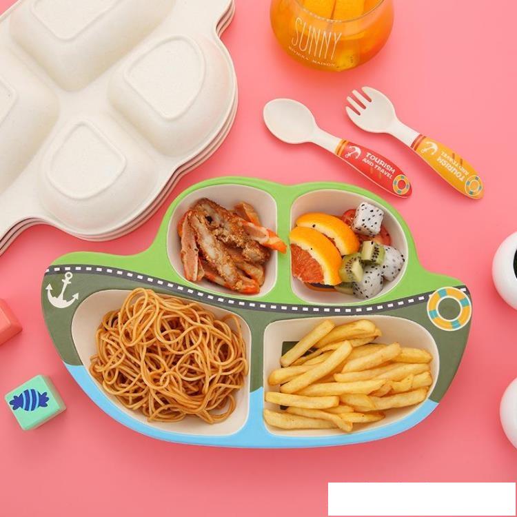 竹纖維兒童餐具套裝分格餐盤創意可愛卡通家用寶寶碗隔熱 海盜船 雙十一全館距惠