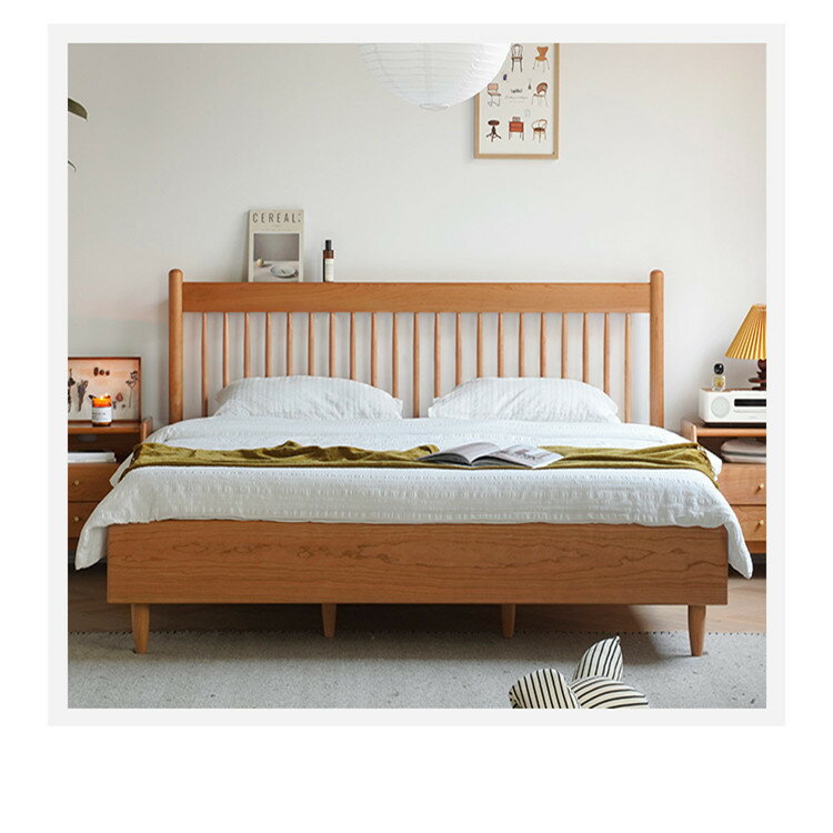 【免運】可開發票 北歐1.8米實木床北美櫻桃木臥室家具1.5米日式原木溫莎單人雙人床