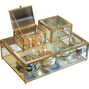 銅色方形玻璃磨邊工藝永生花首飾盒情人節禮盒收納盒