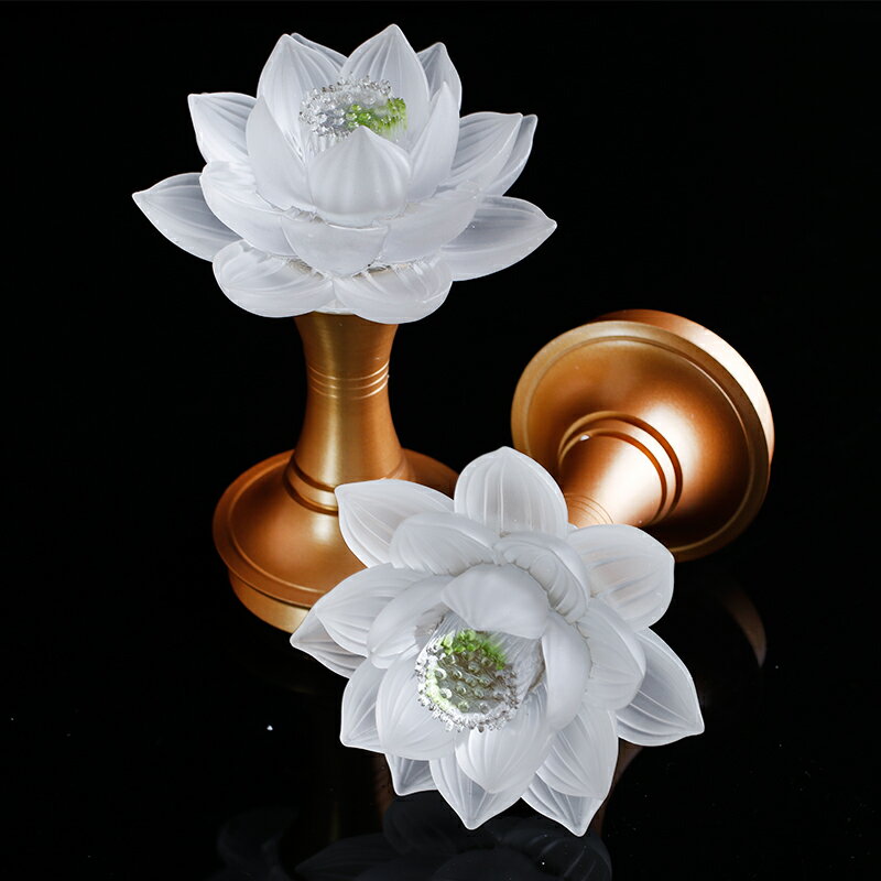 佛教用具琉璃蓮花燈佛供燈LED4.5寸純銅蓮花燈佛堂佛前供佛燈黃色