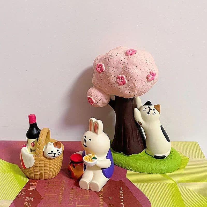 日式櫻花爬爬樹貓 治癒系可愛日式小擺件桌面裝飾品