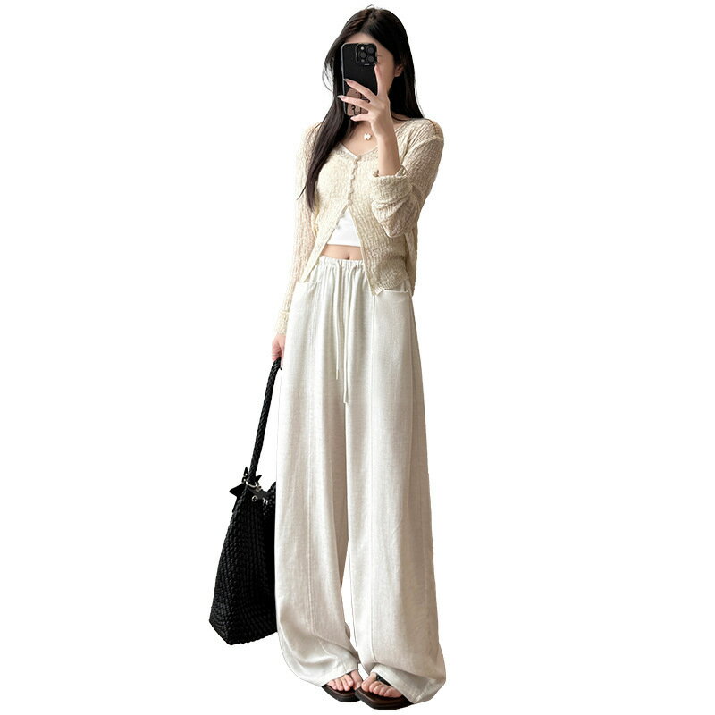 白色彎刀褲女夏涼感天絲亞麻