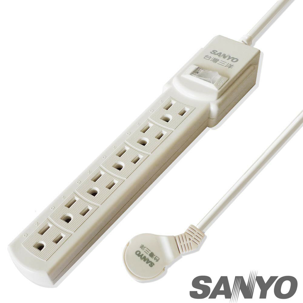 【SANLUX臺灣三洋】轉接電源線(三孔六座單切)6座單切安全延長電源線 1.8M (SYPW-361A)