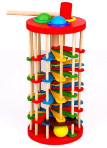 【晴晴百寶盒】創意彩色木製手敲球溜滑梯 手敲球檯 兒童玩具 寶寶 嬰幼兒 益智遊戲 玩具 生日禮物 平價促銷 A190