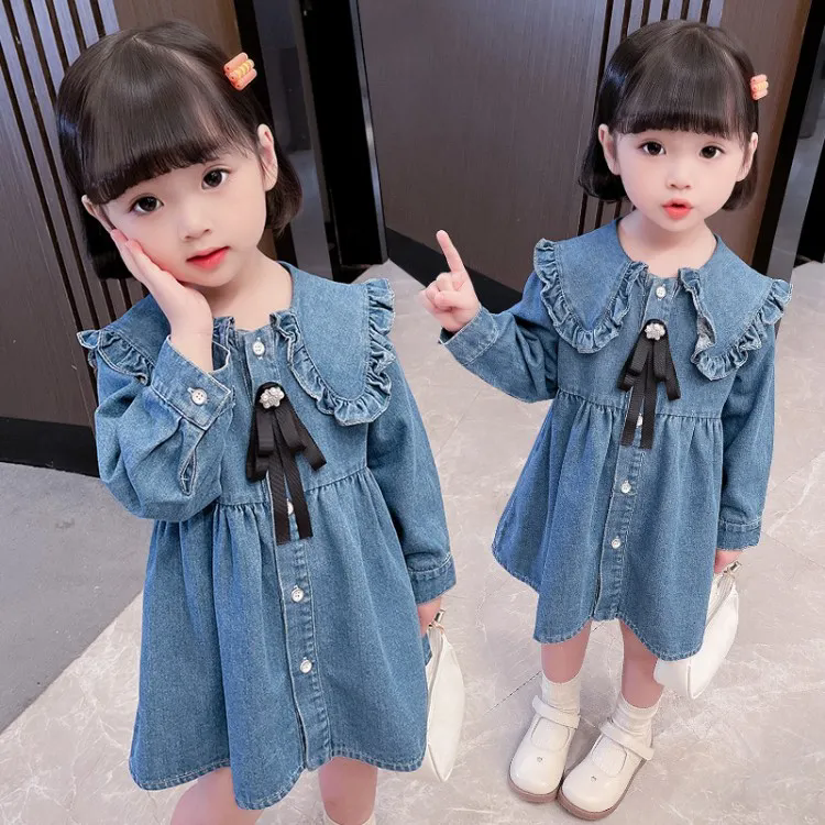 兒童洋裝 女童連身裙 兒童童裝裙子 女童牛仔裙 女寶寶公主裙 中小童上衣長袖裙 女孩長袖短裙 女生連身裙【不二雜貨】