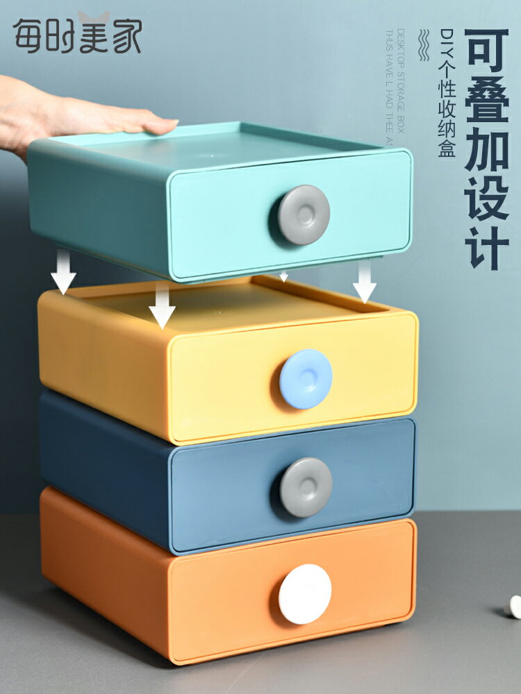 桌面化妝品收納盒辦公室書桌抽屜式儲物盒子護膚口紅架雜物整理櫃