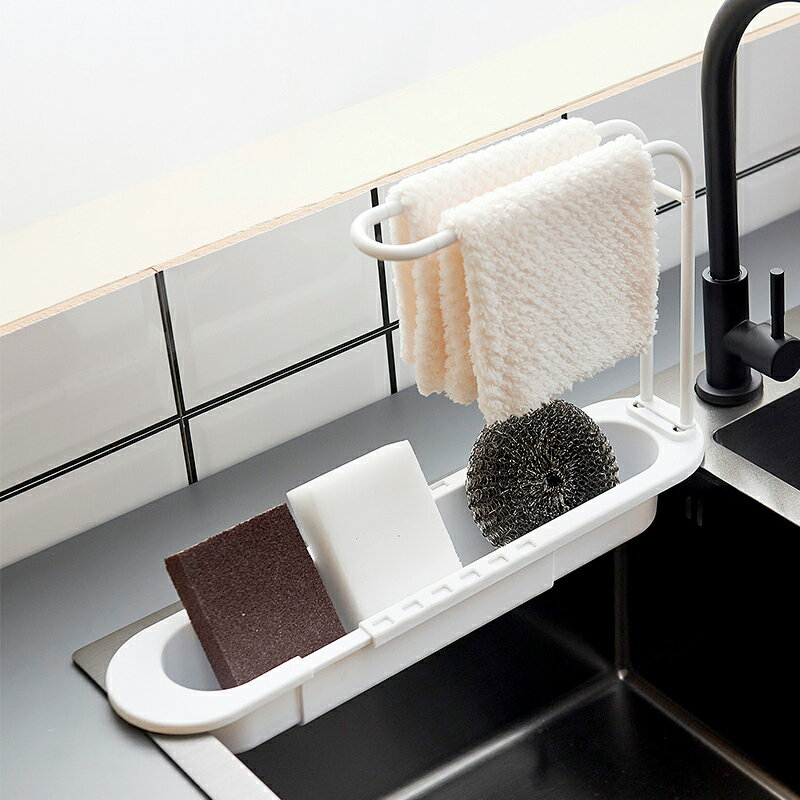 廚房水槽瀝水籃水池伸縮置物架洗碗抹布架廚房收納免打孔放筷子架