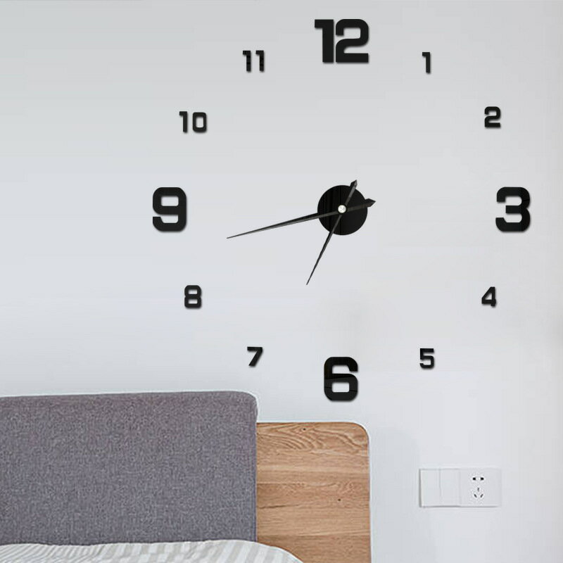 亞馬遜爆款現代簡約diy亞克力鏡面數字掛鐘客廳靜音3d裝飾大鐘表