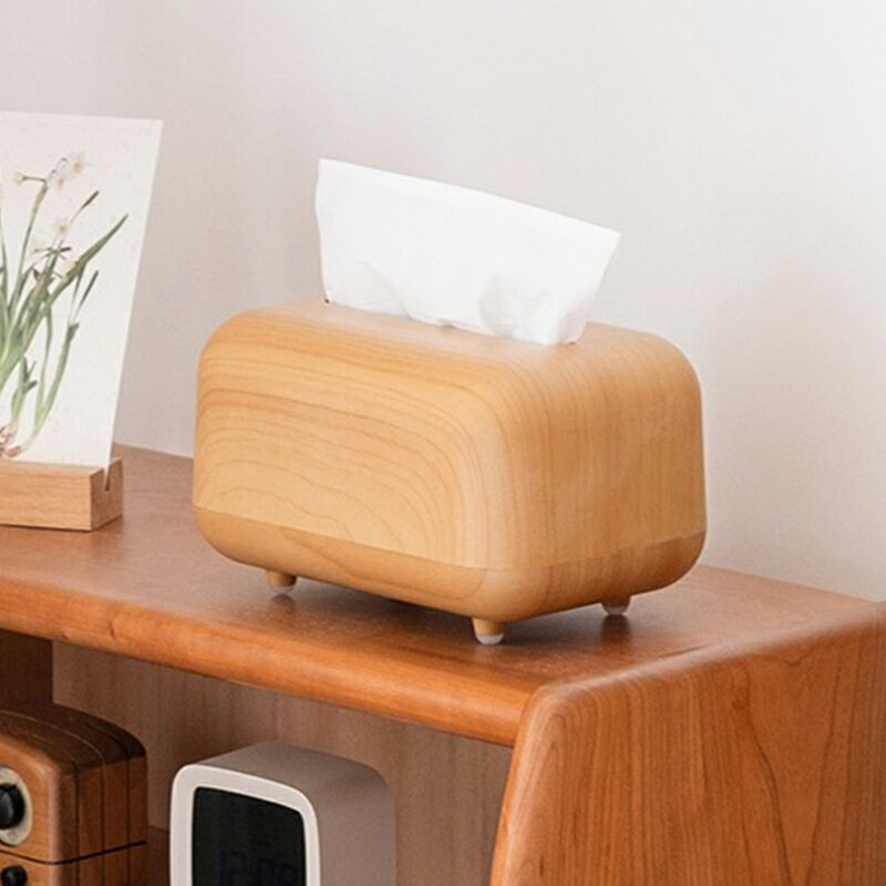 衛生紙架 面紙盒 桌面紙巾盒抽紙盒中式原木色家用客廳餐廳茶幾創意簡約木紋紙抽盒『cyd14049』