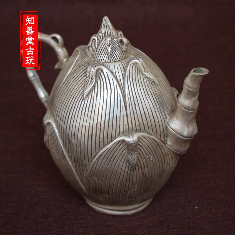 古玩雜項收藏 古董古玩收藏品 仿古純銅擺件 白銅竹筍銅壺