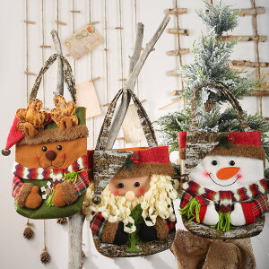 豪貝聖誕節裝飾用品仿樹皮禮物袋創意立體老人雪人鹿禮品袋