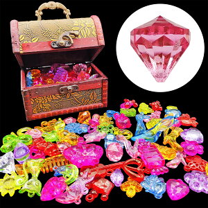 寶石玩具七彩色兒童鉆石水晶寶石塑料小動物公主寶箱盒寶蔵女孩