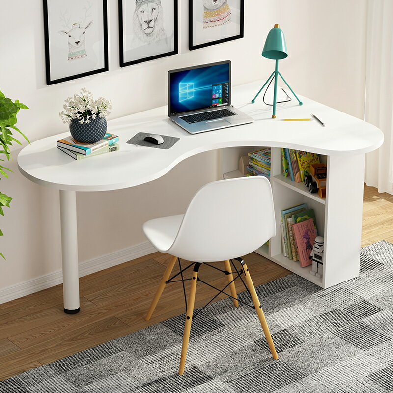 經濟簡約書桌臥室家用電腦桌現代轉角臺式弧形桌書架櫃組合辦公桌