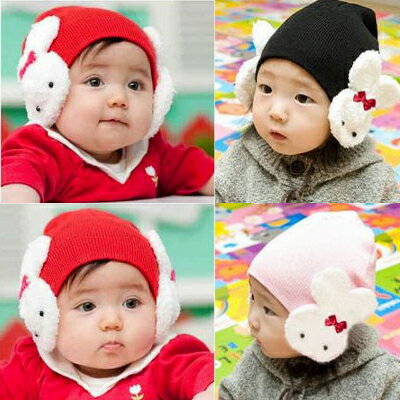 兒童寶寶棉線兔子護耳帽- shiny藍格子【HX036】