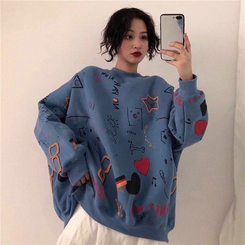 長袖衛衣外套女圓領上衣女裝韓版BF寬松原宿風套頭時尚秋冬季新款【聚寶屋】