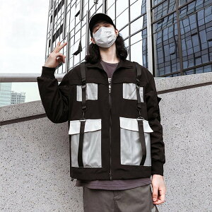 FINDSENSE品牌2018 新款 韓國 長袖 潮流上衣 街頭 撞色 大口袋 工裝 寬鬆 街舞 嘻哈 外套