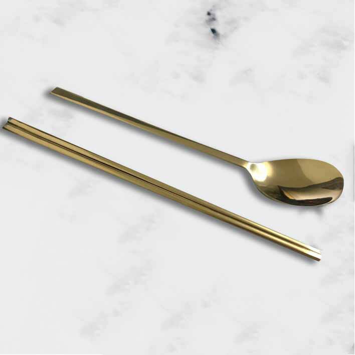 【首爾先生mrseoul】韓國 不鏽鋼筷金色筷子/湯匙 組合 湯匙X1 筷子X1