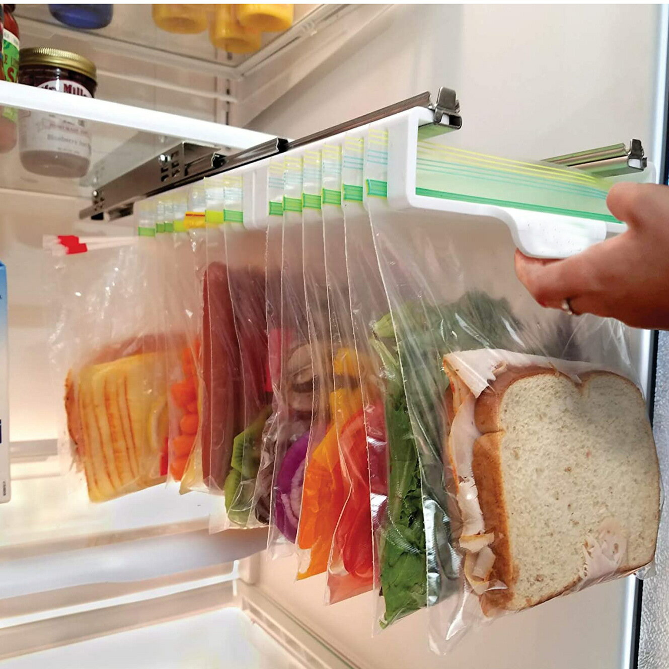 冰箱收納袋冰箱保鮮袋軌道收納架密封袋伸縮家用收納支架