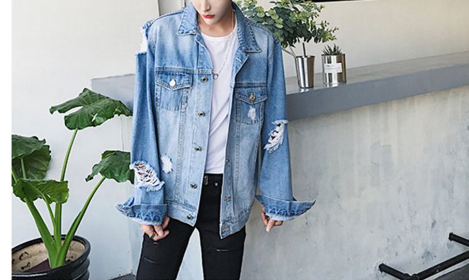 FINDSENSE品牌 歐美高街男士個性水洗破壞牛仔夾克