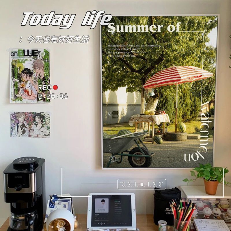 北歐風夏日風景裝飾畫ins風臥室床頭掛畫現代簡約客廳落地畫擺畫