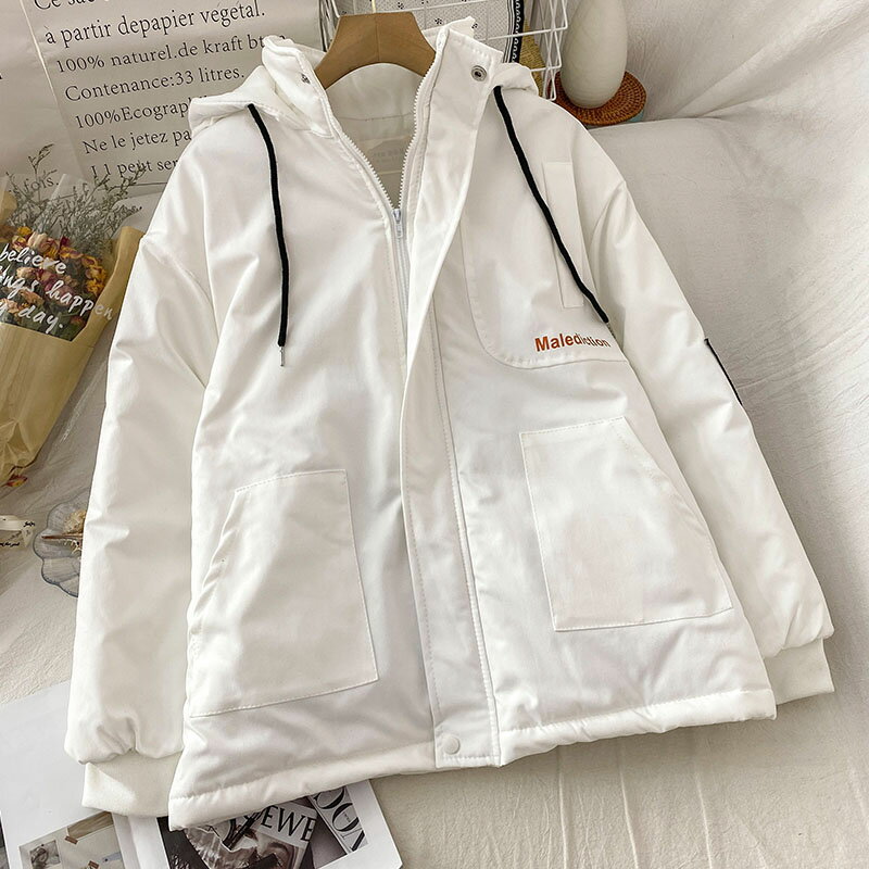 小個子白色寬松棉服外套女新款冬季加厚保暖潮流立領沖鋒衣