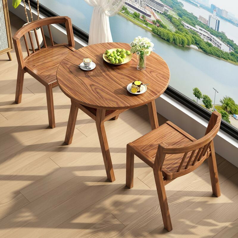 公司貨 附發票 免運 新款陽臺休閑桌椅組合小茶桌套裝茶桌一桌二椅實木圓形小型喝茶桌