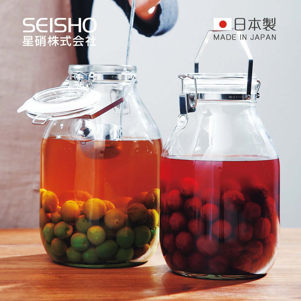 【日本星硝SEISHO】日製手提扣式玻璃密封醃漬罐-4L