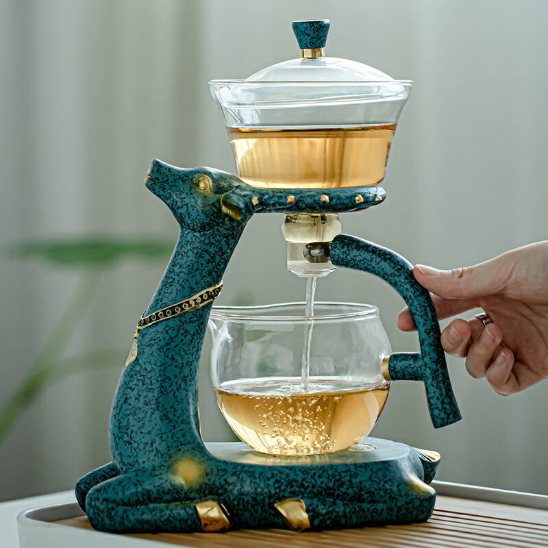 瓷牌茗麋鹿懶人功夫茶具自動泡茶器家用耐熱玻璃網紅高檔茶壺套裝