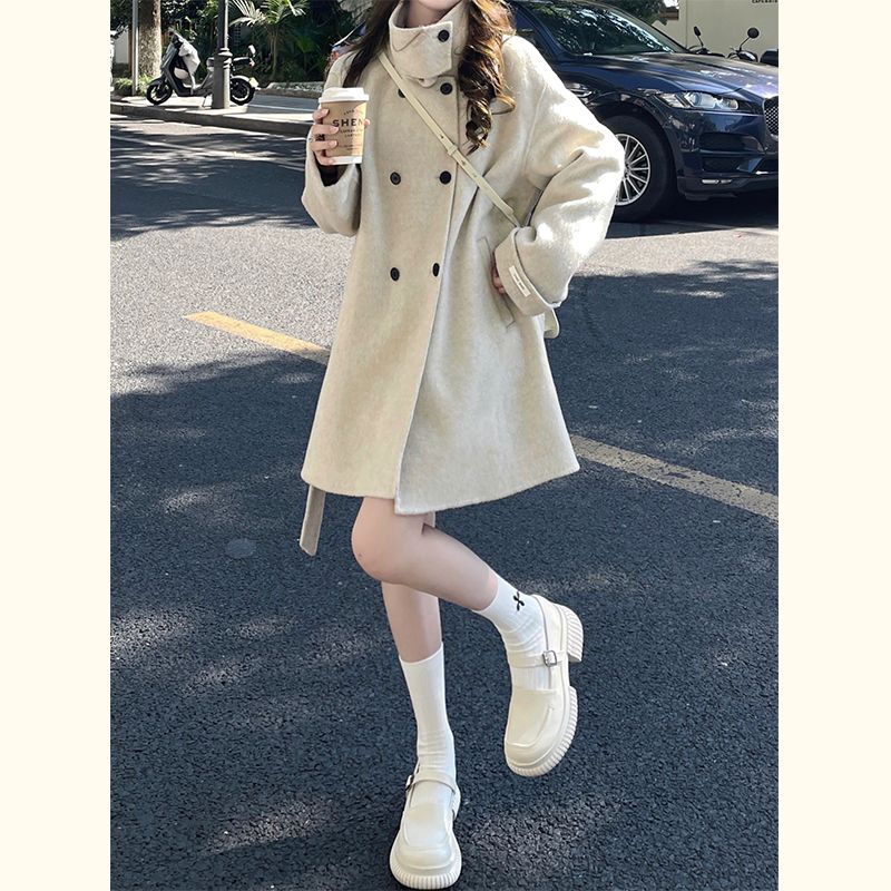 風衣夾克大衣毛呢外套女高級感小個子收腰呢子小香風立領設計秋冬
