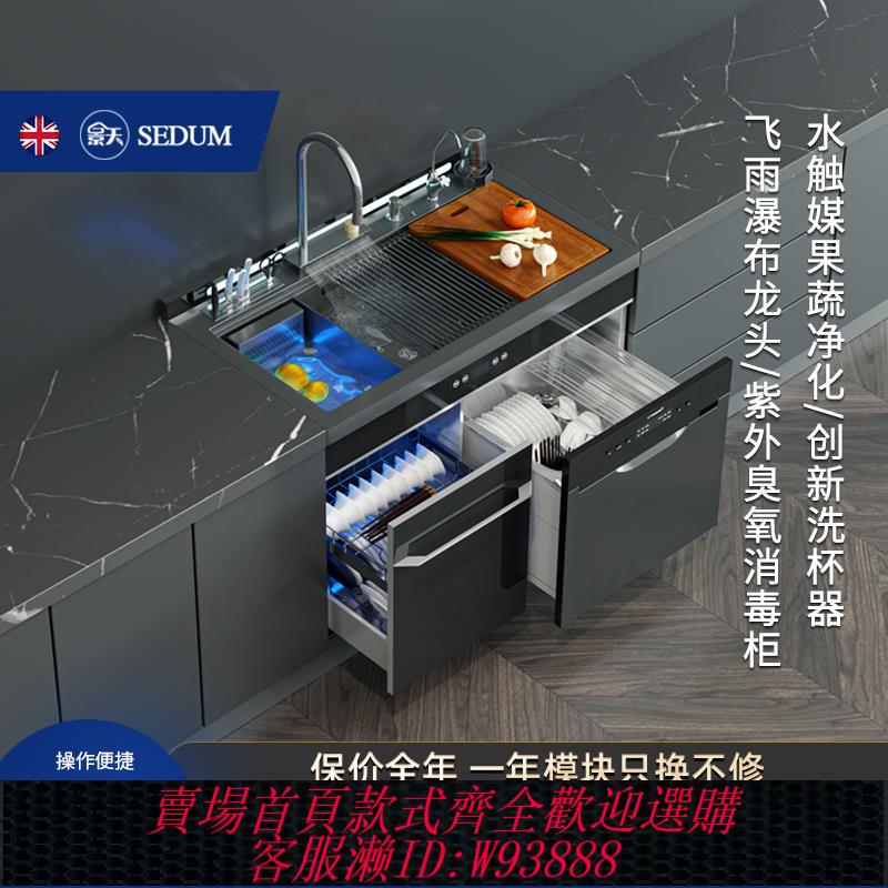 {臺灣公司貨 可打統編}景天Q10整合水槽洗碗機一體飛雨水盆超聲波水觸媒消毒櫃廚房家用