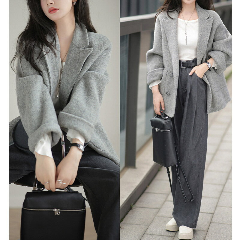 【巴黎精品】風衣外套防風大衣-羊毛毛呢中長版簡約女外套a1di76