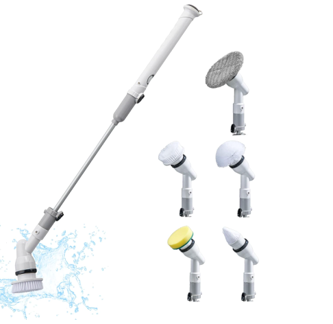 Yamazen YMF-5 電動清潔刷 無線充電式 五款刷頭 浴室&地板多功能清潔 雙段可調長度 日本正規品代購 0